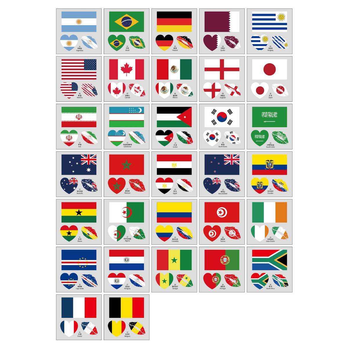 2026 World Cup Flag Face Tattoo Stickers for FIFA Fans
