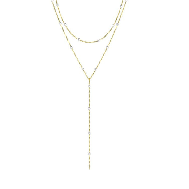 Gold Multi-Layered Y Necklace with Zircon Charms | Delicate Lariat Jewelry for Women