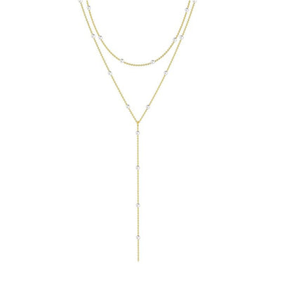 Gold Multi-Layered Y Necklace with Zircon Charms | Delicate Lariat Jewelry for Women