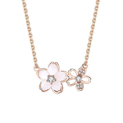 Chic Double Flower Necklace Rose Gold Chain with Crystal & Diamond - Stylish Jewelry for Women