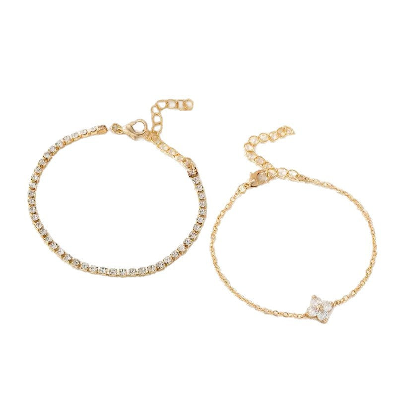 Double Layer Cubic Zirconia Flower Crystal Bracelet Set