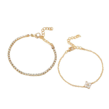 Double Layer Cubic Zirconia Flower Crystal Bracelet Set