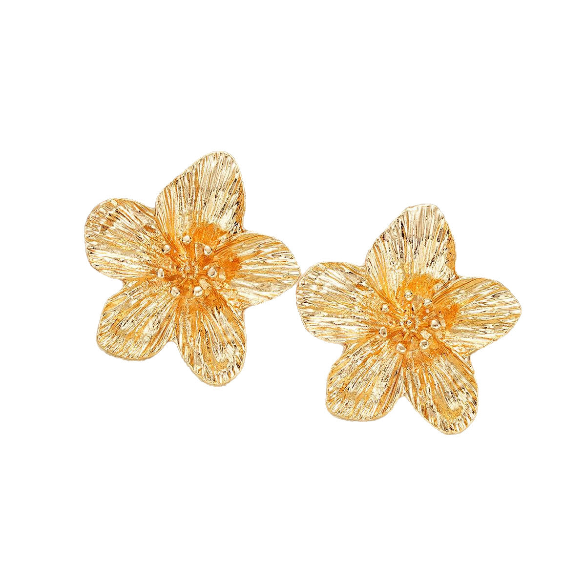 Golden Flower Stud Earrings-Stylish Metal Dopamine Statement Jewelry