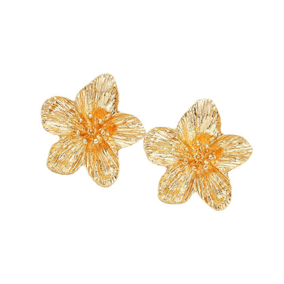 Golden Flower Stud Earrings-Stylish Metal Dopamine Statement Jewelry
