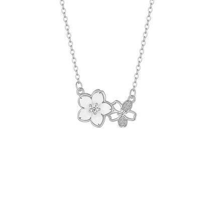 Chic Double Flower Necklace Rose Gold Chain with Crystal & Diamond - Stylish Jewelry for Women
