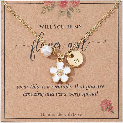 14K Gold A-Z Initial Necklace for Women/Girls – Flower Girl Proposal & Bridal Shower Gift