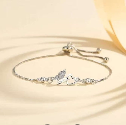 Exquisite Silver Women Bracelet with Heart & Angel Wing