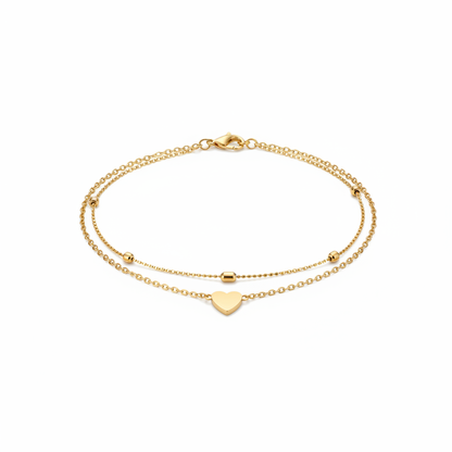 Heart and Bead Charm Layered Anklet - Product Photo