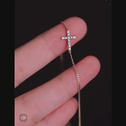 14K Gold Plated Sterling Silver Chain Dainty Cross Bracelet with CZ Diamonds