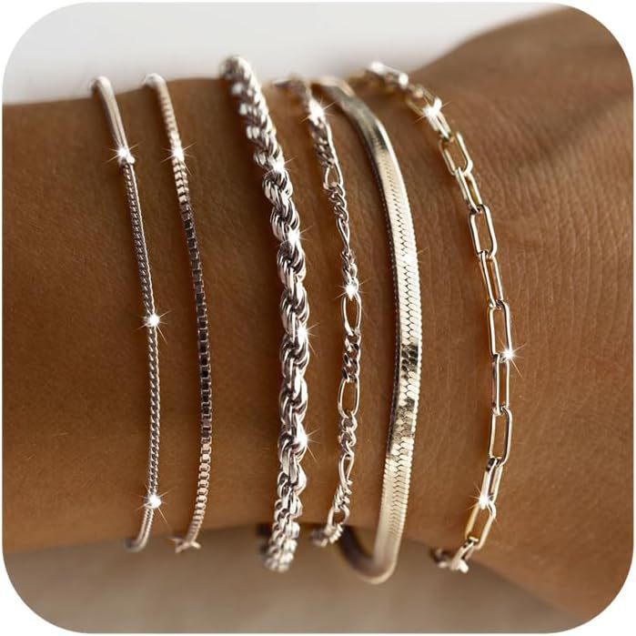5 Piece/Set Gold Layered Delicate Stackable Chain Bracelets for Women