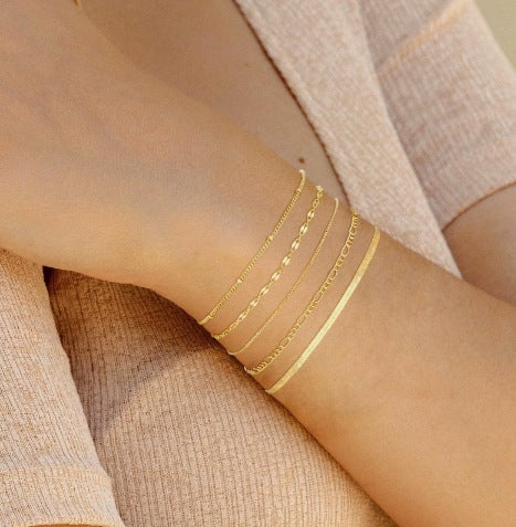5 Piece/Set Gold Layered Delicate Stackable Chain Bracelets for Women