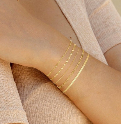5 Piece/Set Gold Layered Delicate Stackable Chain Bracelets for Women