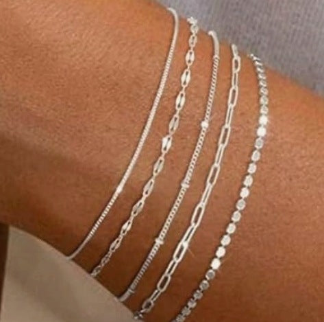 5 Piece/Set Gold Layered Delicate Stackable Chain Bracelets for Women