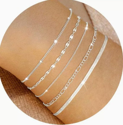 5 Piece/Set Gold Layered Delicate Stackable Chain Bracelets for Women