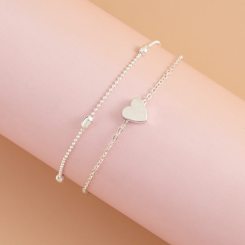 Heart Charm Double Layer Gold Ankle Bracelet for Women