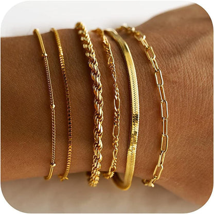 5 Piece/Set Gold Layered Delicate Stackable Chain Bracelets for Women