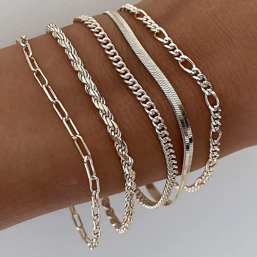 5 Piece/Set Gold Layered Delicate Stackable Chain Bracelets for Women