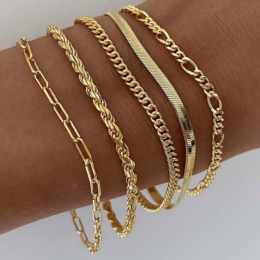 5 Piece/Set Gold Layered Delicate Stackable Chain Bracelets for Women