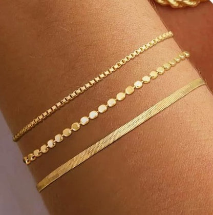 5 Piece/Set Gold Layered Delicate Stackable Chain Bracelets for Women