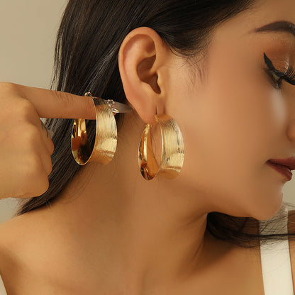 Wide Textured Gold Hoop Earrings - Brushed Finish Twisted Ribbon Style