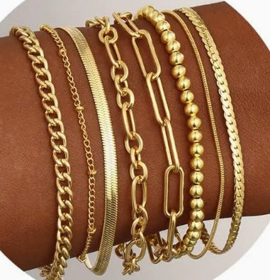 5 Piece/Set Gold Layered Delicate Stackable Chain Bracelets for Women