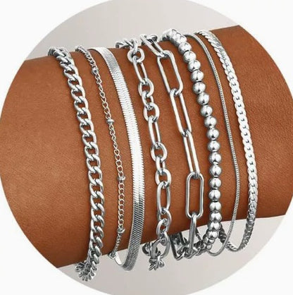 5 Piece/Set Gold Layered Delicate Stackable Chain Bracelets for Women