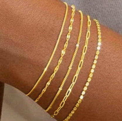 5 Piece/Set Gold Layered Delicate Stackable Chain Bracelets for Women