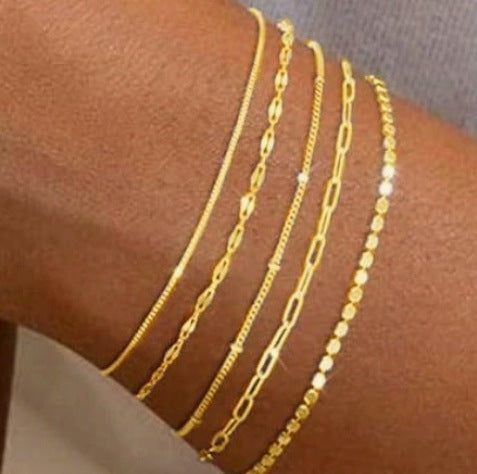 5 Piece/Set Gold Layered Delicate Stackable Chain Bracelets for Women