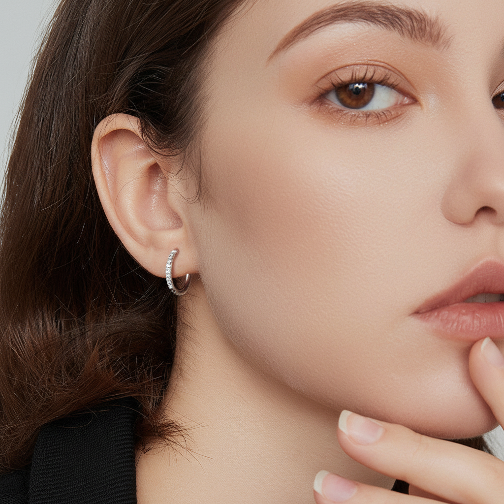 Sterling Silver Zirconia Hoop Earrings - No White Space