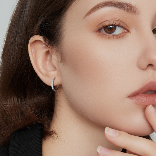 Sterling Silver Zirconia Hoop Earrings - No White Space